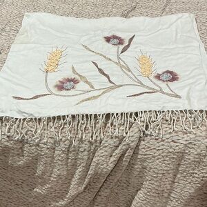 Elegant Cream Scarf with Floral Embroidery